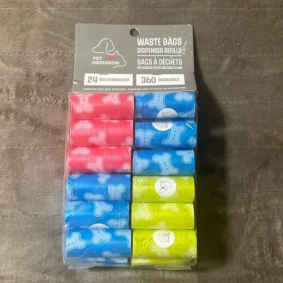 Pet Obsession 24 Rolls Pink Blue Pet Dispenser Refills Waste Bags 360 Total - Picture 1 of 5